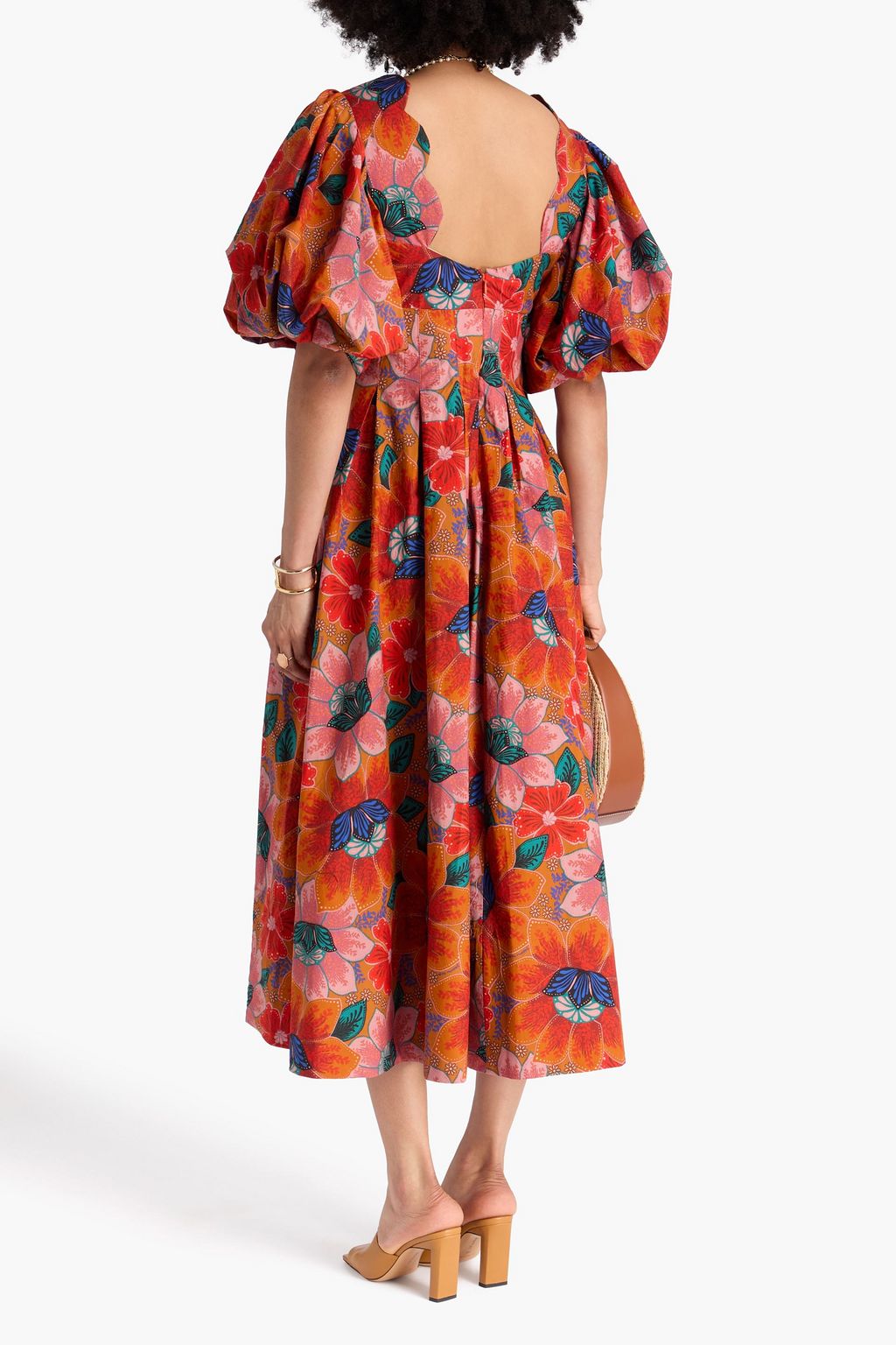 FARM RIO Midikleid aus Baumwollpopeline mit floralem Print und Cut-outs