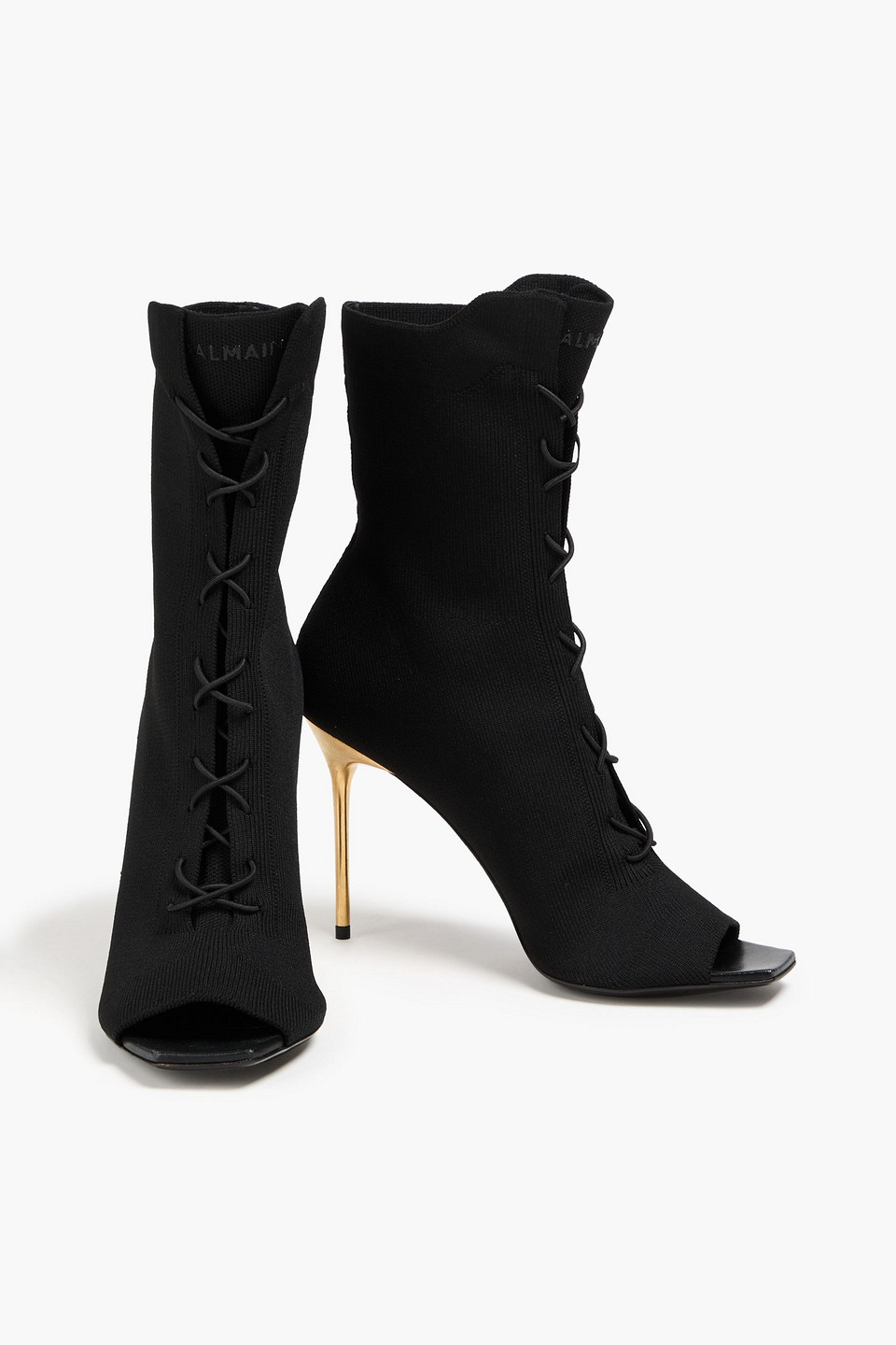  Balmain - Lace-up Stretch-knit Sock Boots - Black - Eu 37 
