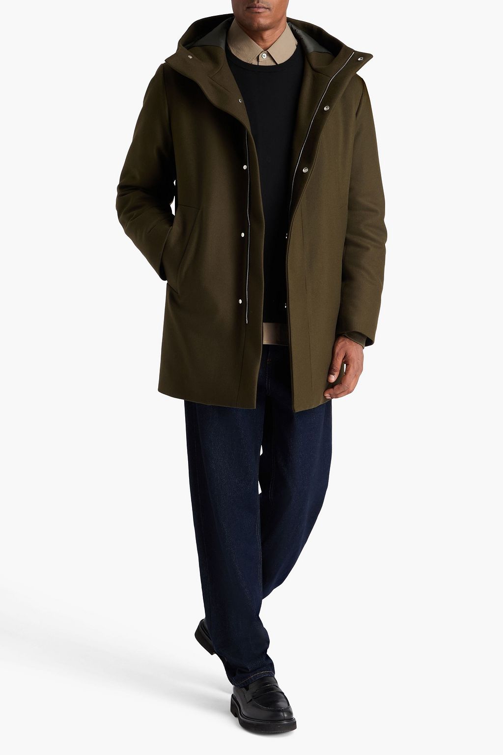 SANDRO Wool-blend felt hooded parka