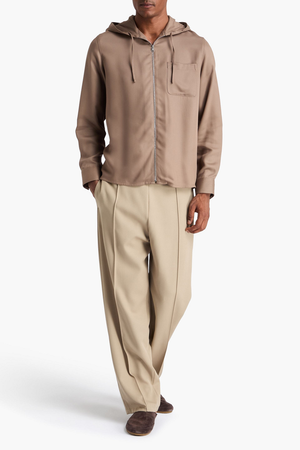 SANDRO LYOCELL-BLEND TWILL ZIP-UP HOODIE