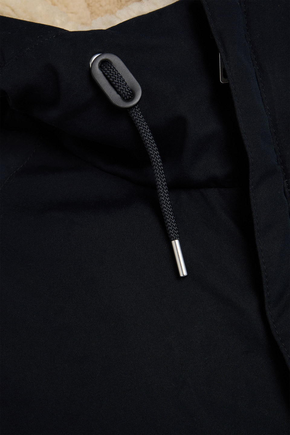 SANDRO SHEARLING-TRIMMED COTTON HOODED PARKA