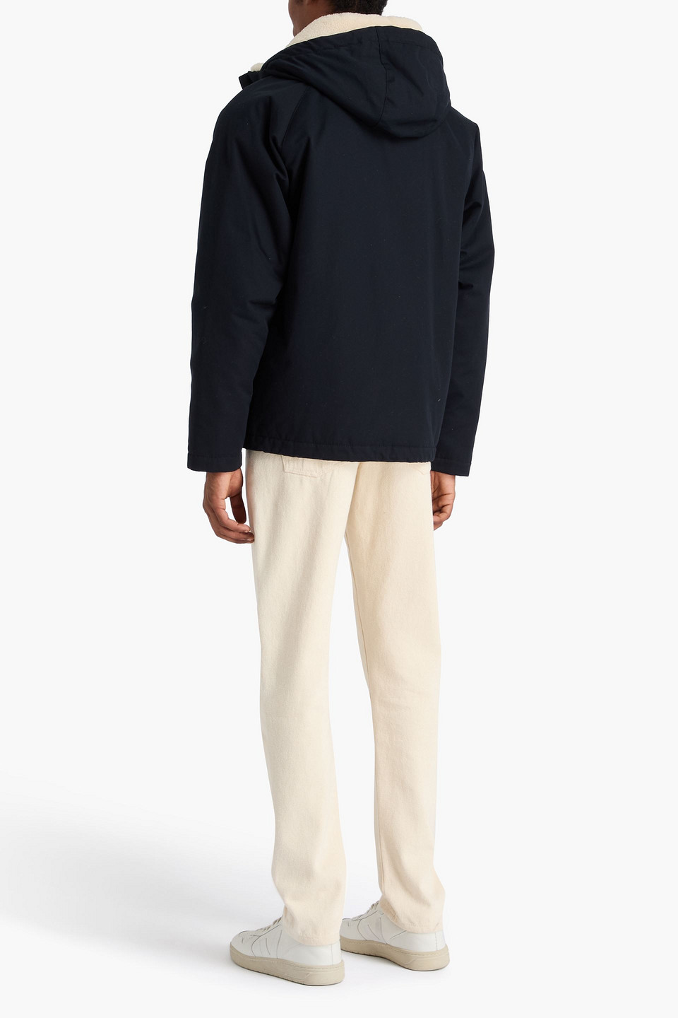 SANDRO SHEARLING-TRIMMED COTTON HOODED PARKA