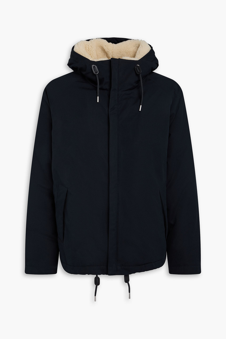 SANDRO SHEARLING-TRIMMED COTTON HOODED PARKA