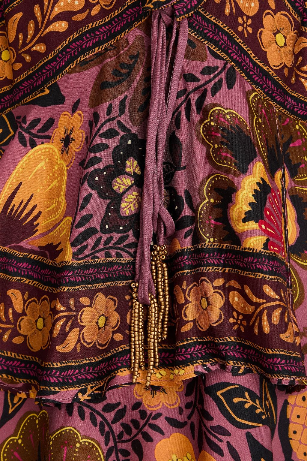 FARM RIO Gestuftes Midikleid aus glänzendem Twill mit floralem Print