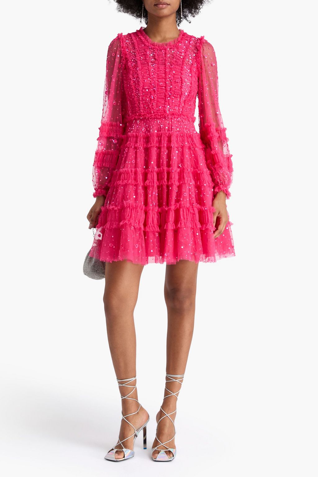 NEEDLE & THREAD Ruffled sequin-embellished point d'esprit mini dress