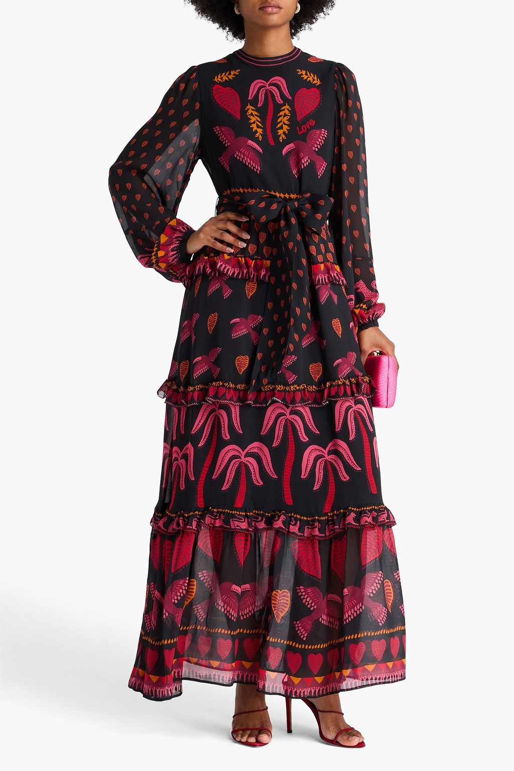 FARM RIO Maxikleid aus Georgette mit Print und Rüschen