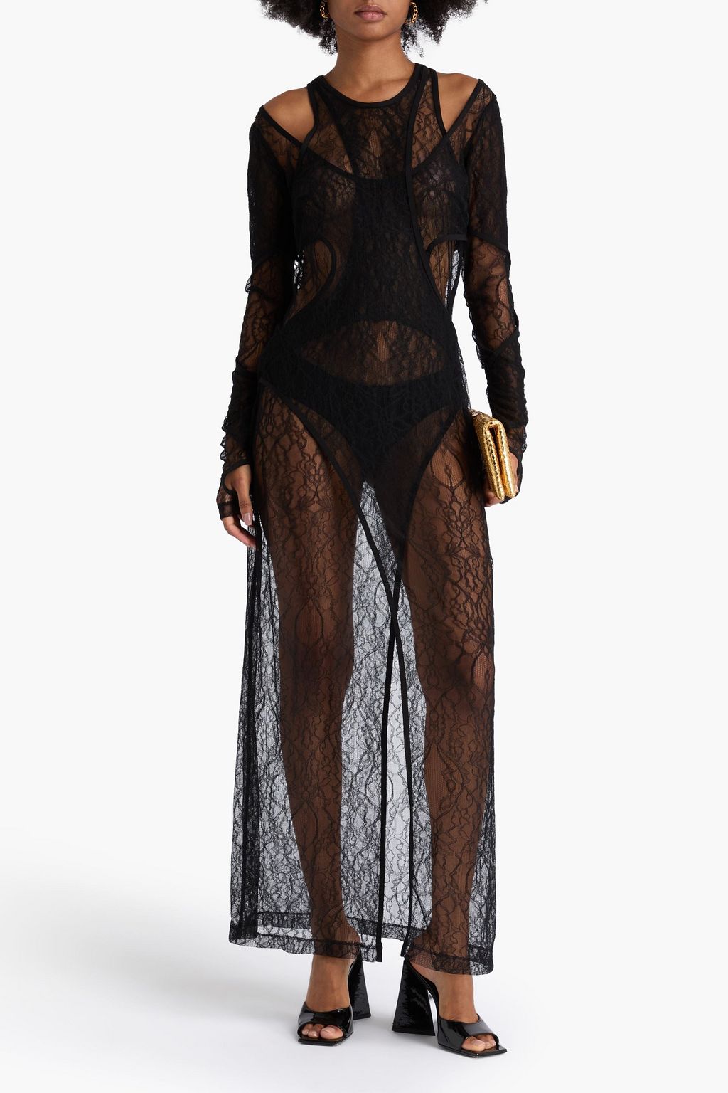 DION LEE Mehrlagiges Maxikleid aus Stretch-Spitze