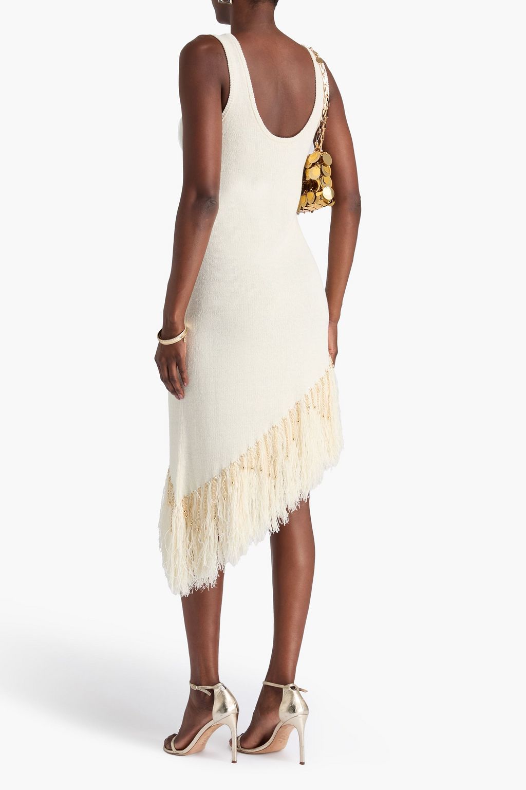 RABANNE Asymmetric fringed linen midi dress