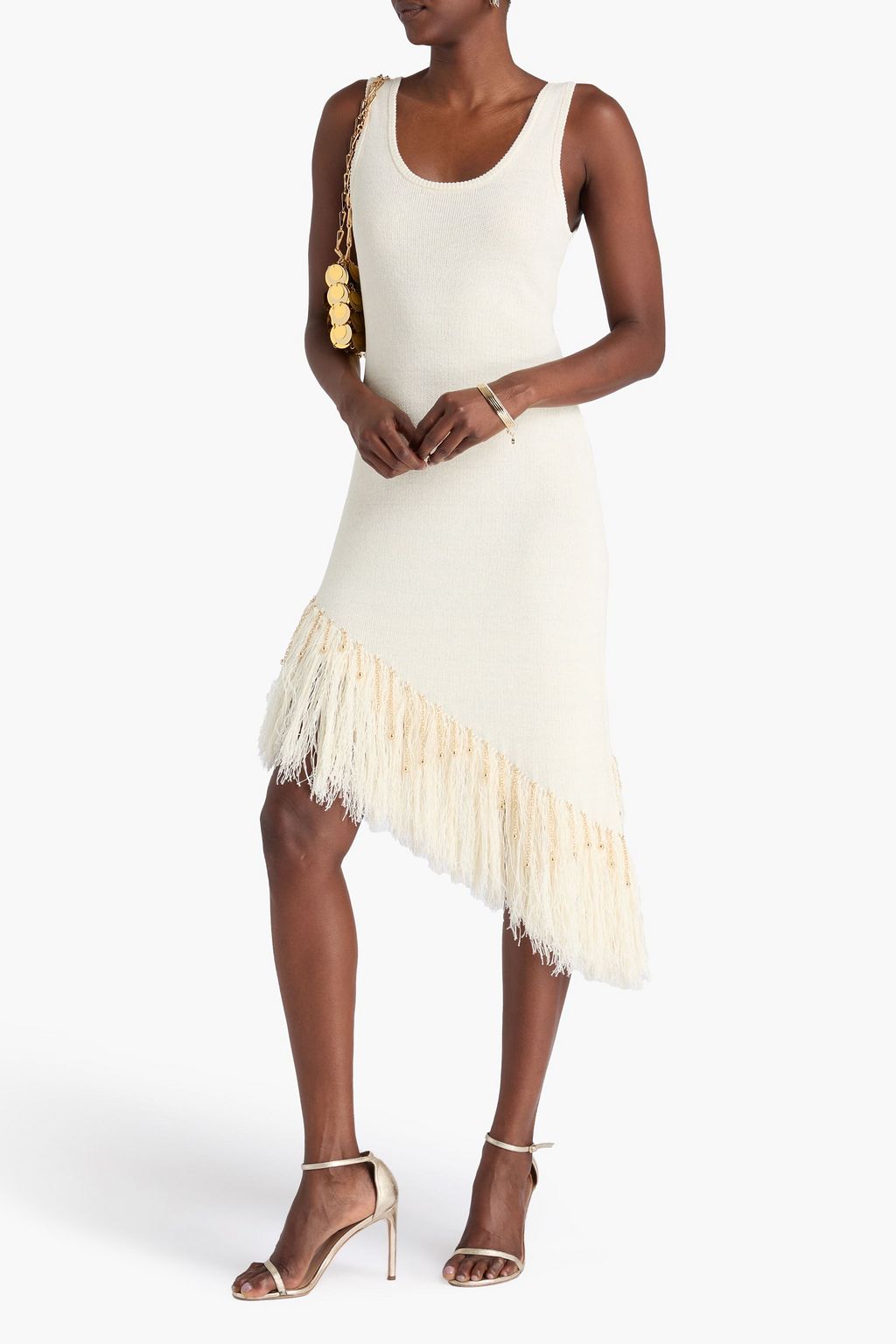 RABANNE Asymmetric fringed linen midi dress
