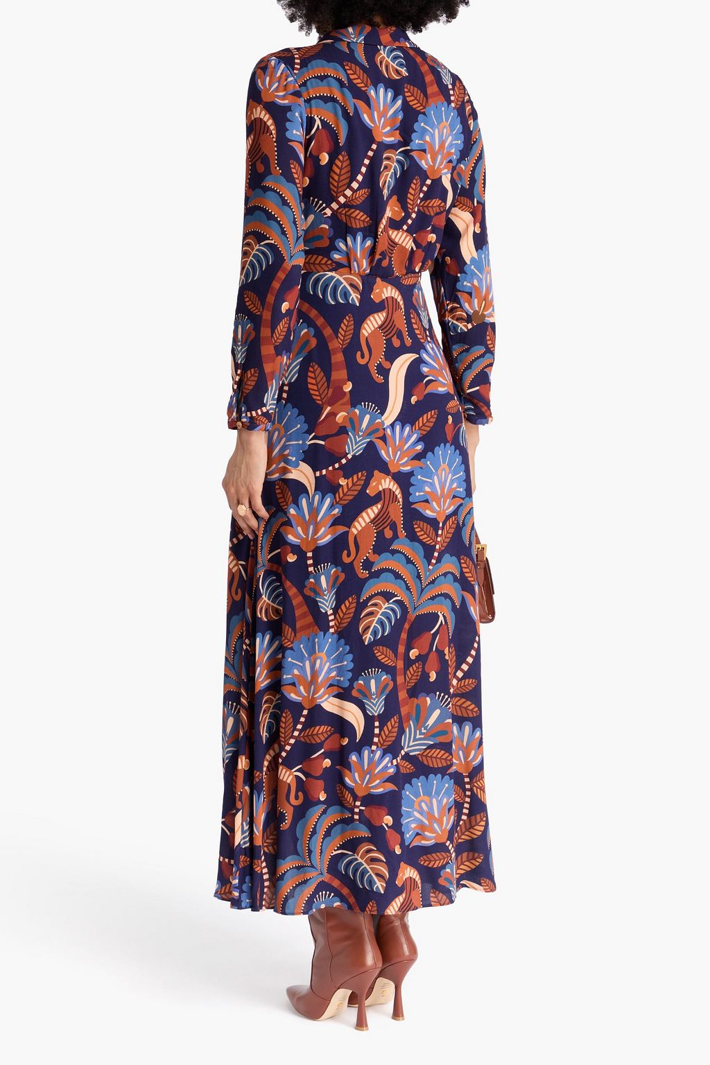 FARM RIO Draped printed crepe maxi dress
