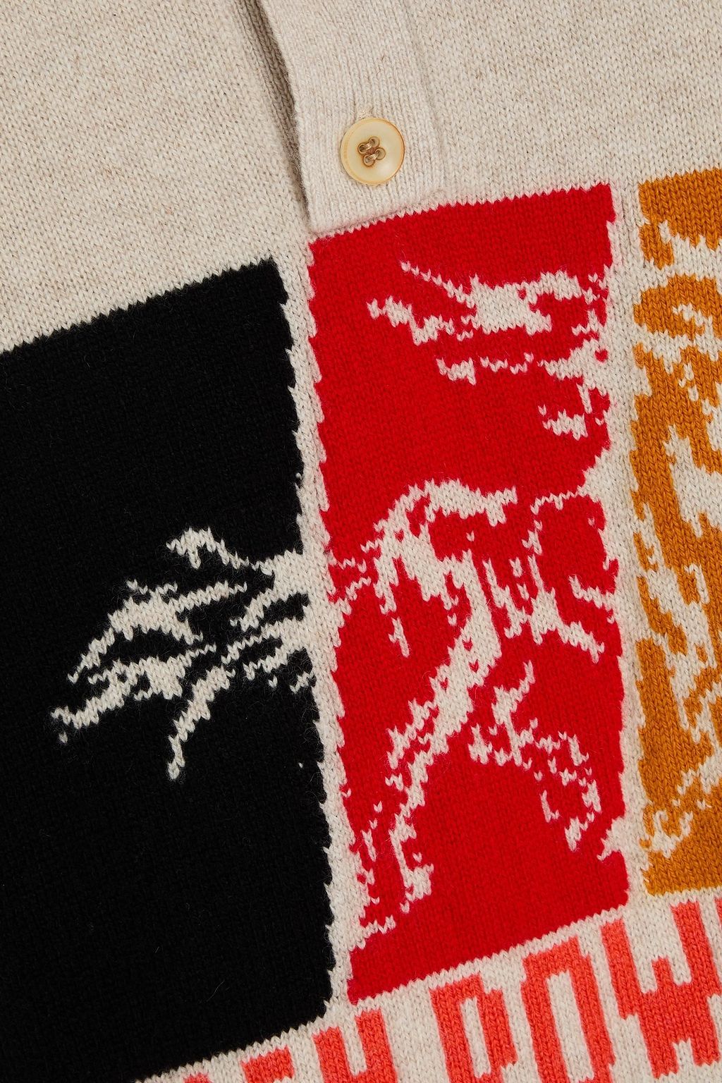 THE ELDER STATESMAN Kaschmirpullover „High Powered Rugby“ mit Polokragen und Intarsienmuster