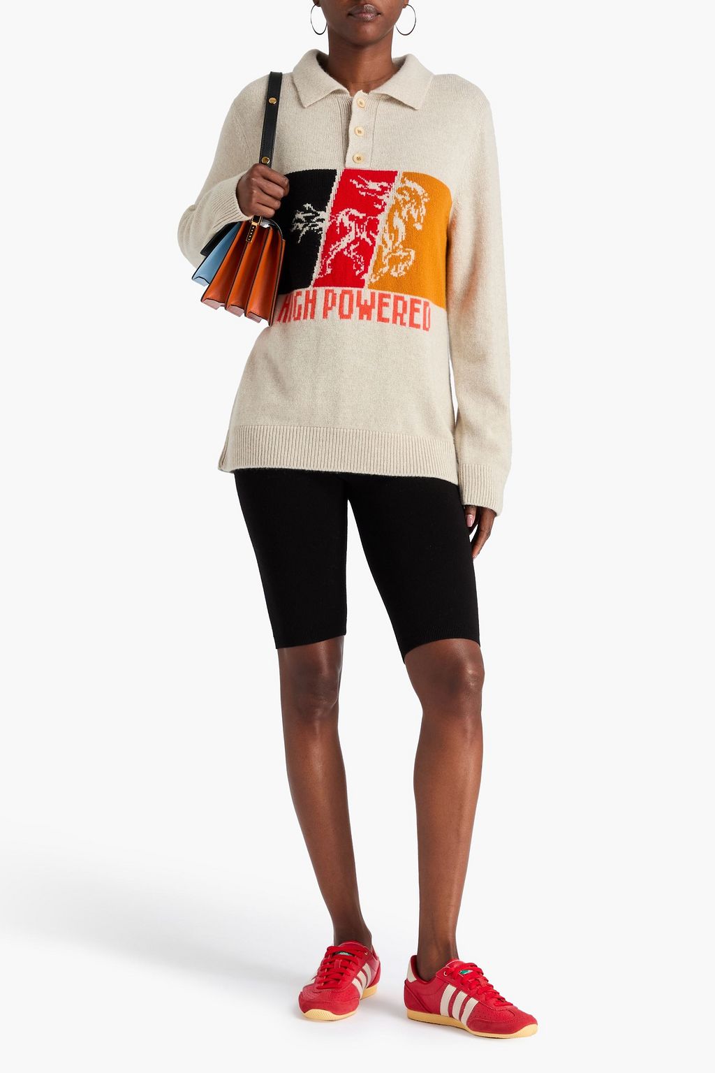 THE ELDER STATESMAN Kaschmirpullover „High Powered Rugby“ mit Polokragen und Intarsienmuster