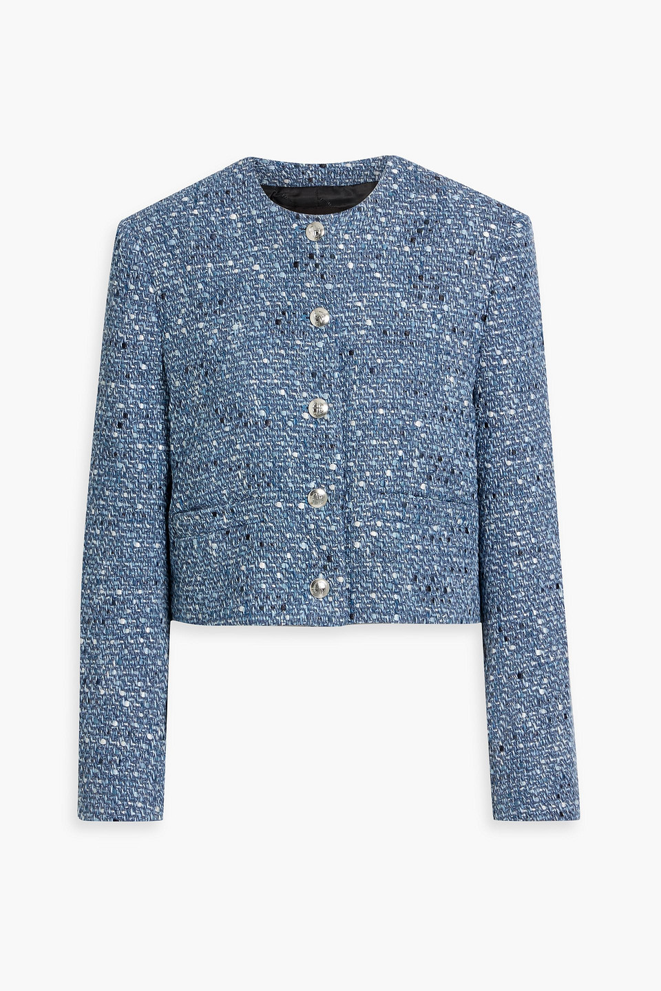 Anine Bing Cropped Tweed Jacket With Four Button Cuffs In Blue