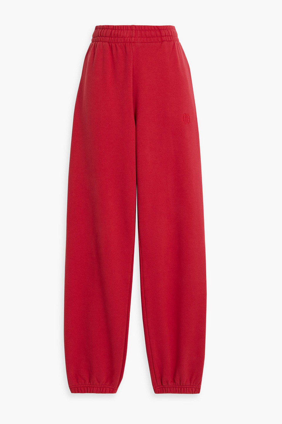 anine bing - karter cotton-blend fleece track pants - red - xs