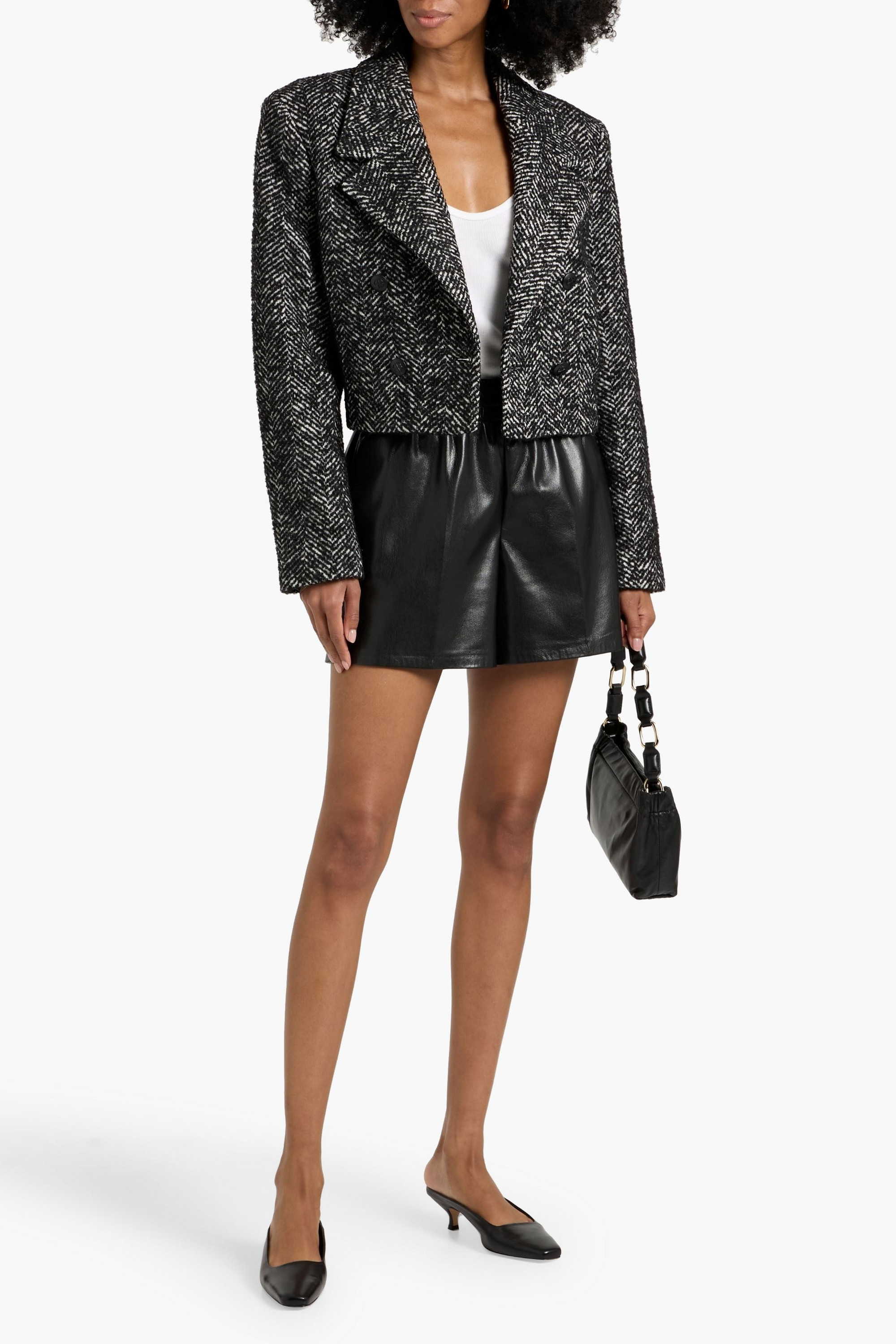 ANINE BING Vienna herringbone double-breasted wool-blend tweed blazer