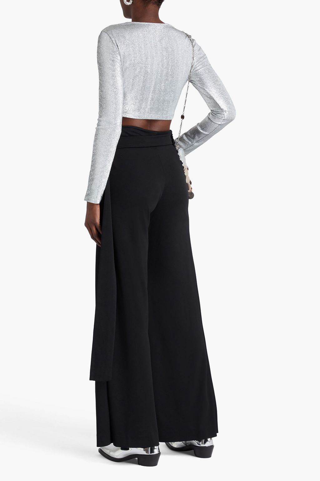 RABANNE Cropped bead-embellished lamé top