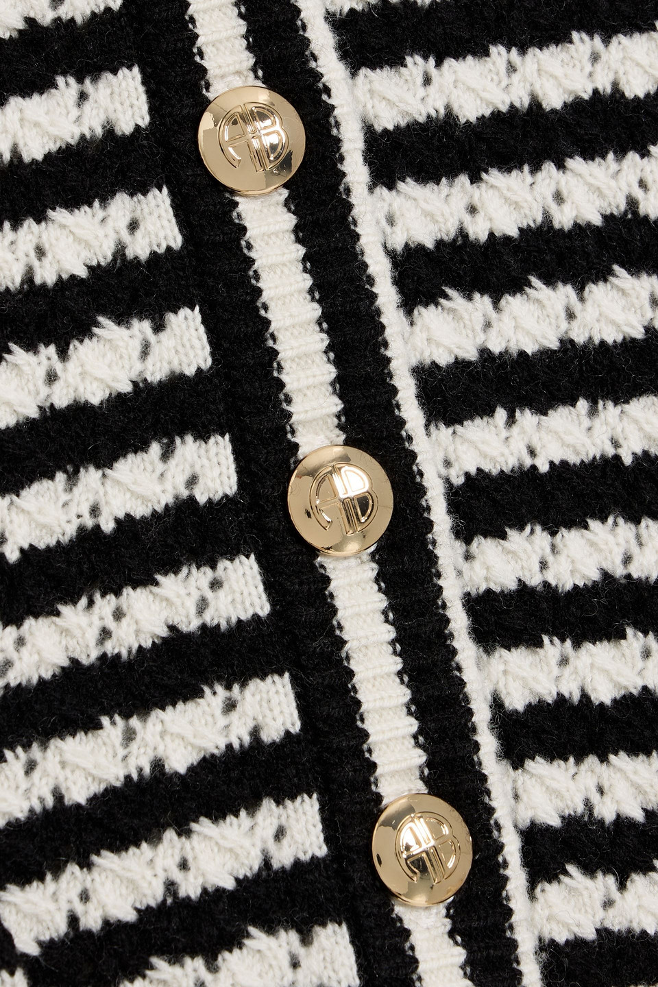 Anine Bing Gwen Striped Pointelle-knit Wool And Cashmere-blend Cardigan In Black