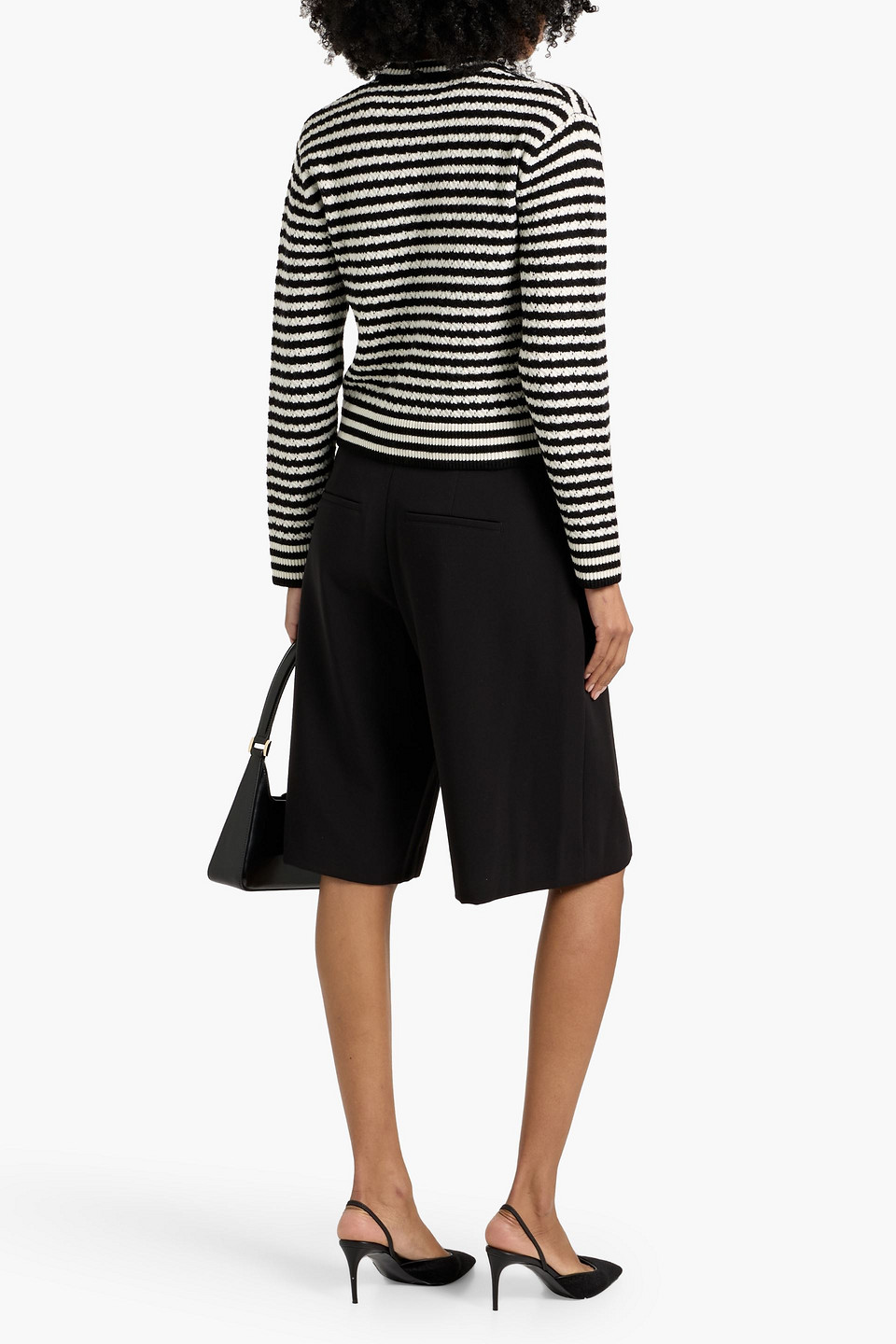 Anine Bing Gwen Striped Pointelle-knit Wool And Cashmere-blend Cardigan In Black