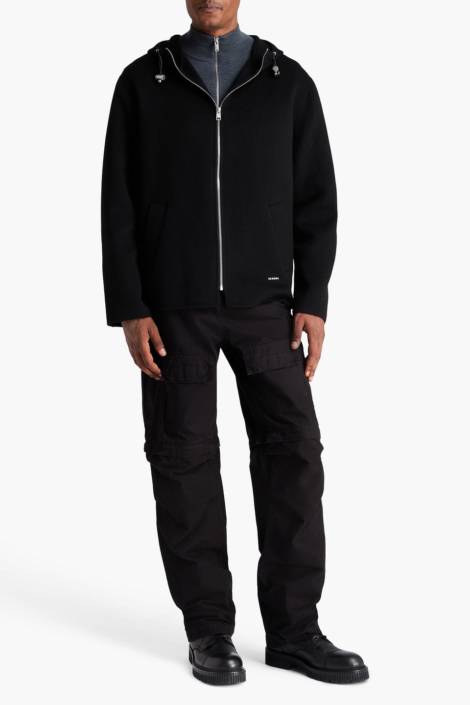  Sandro - Wool-blend Felt Hooded Jacket - Black - Xl 