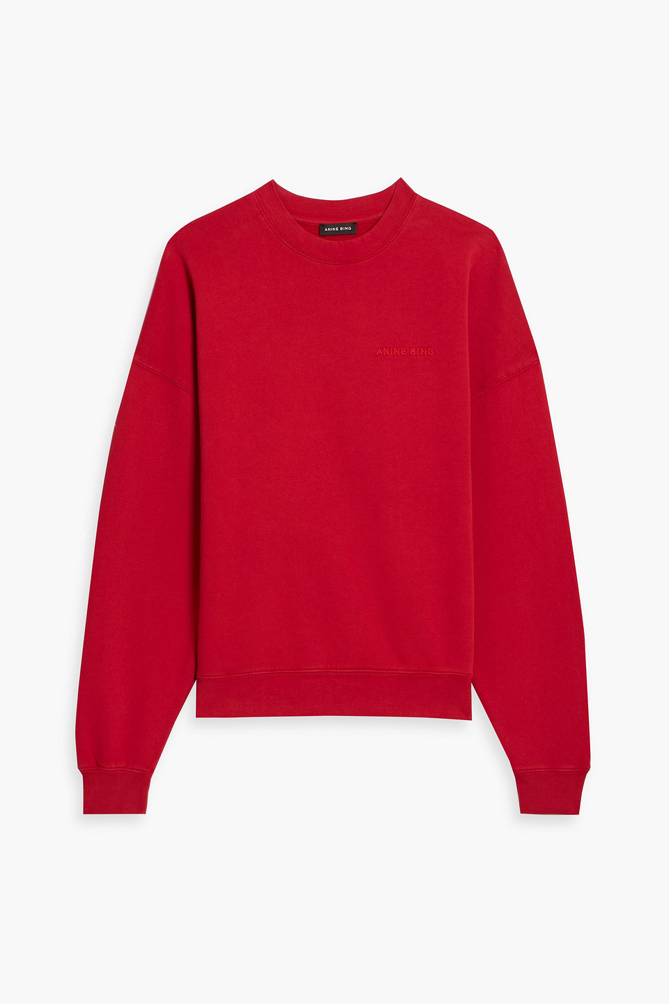 Anine Bing Miles Embroidered Cotton-fleece Sweatshirt In Red