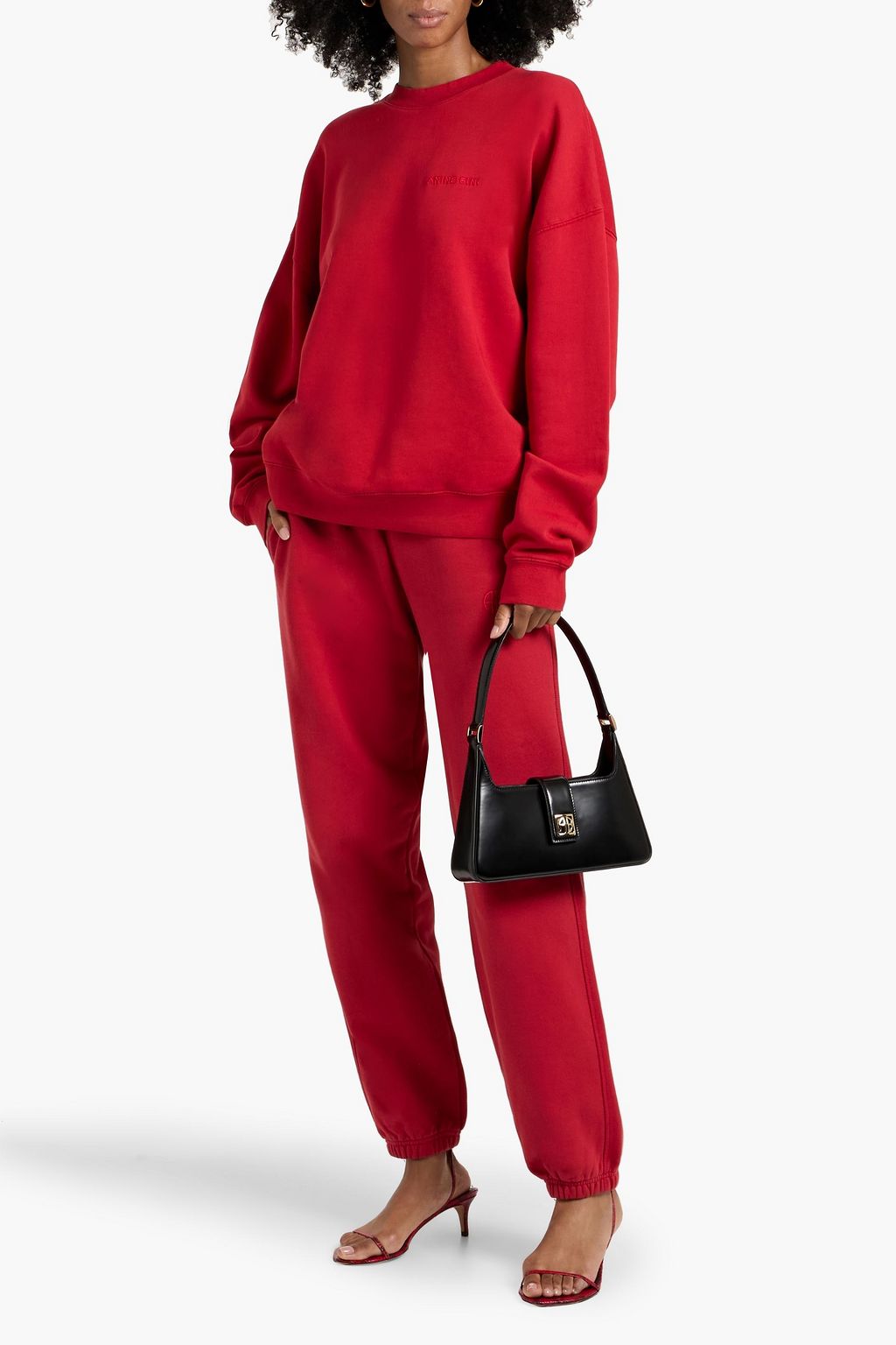ANINE BING Miles embroidered cotton-fleece sweatshirt