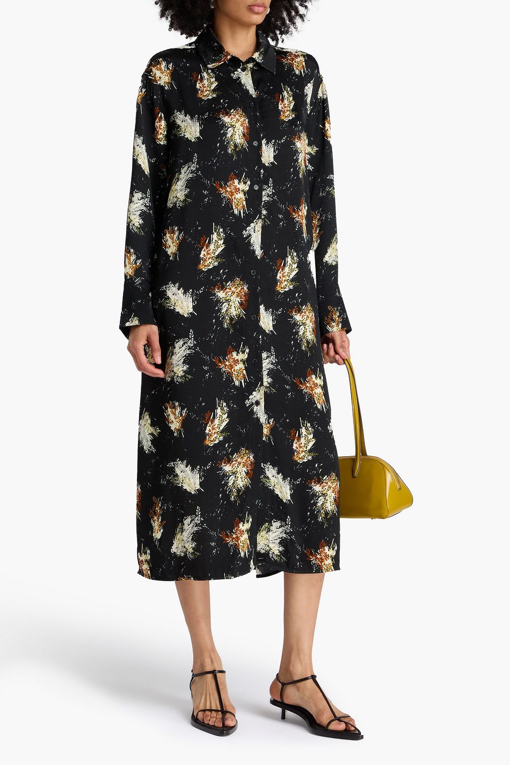 DRIES VAN NOTEN فستان طويل على شكل قميص ماتلاسيه بطبعات