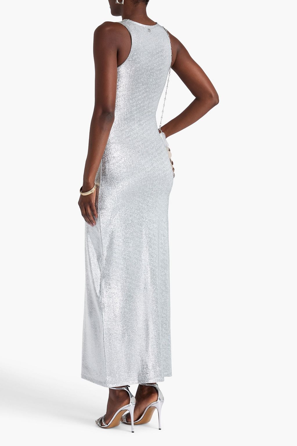 RABANNE Bead-embellished lamé maxi dress
