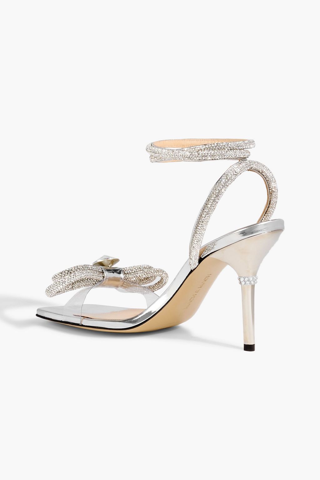 MACH & MACH Sandalen „Double Bow“ aus PVC und verspiegeltem Leder mit Kristallverzierung