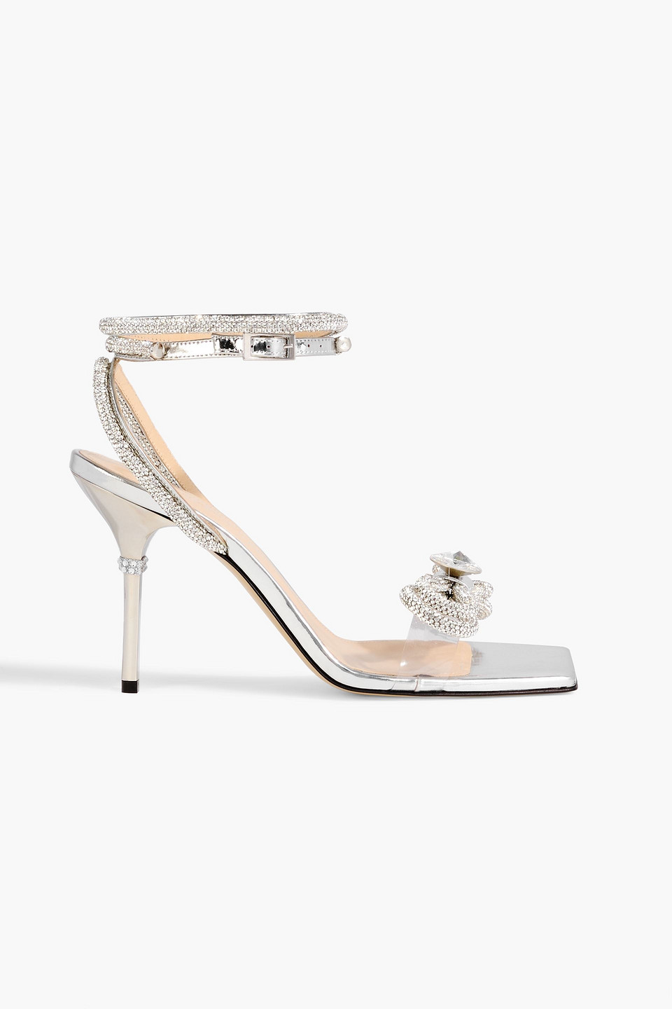 Mach&mach Double Bow Crystal-embellished Mirrored-leather And Pvc Sandals In White