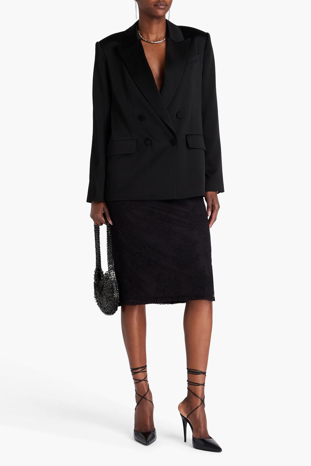 SIMKHAI Norah double-breasted crepe-satin blazer
