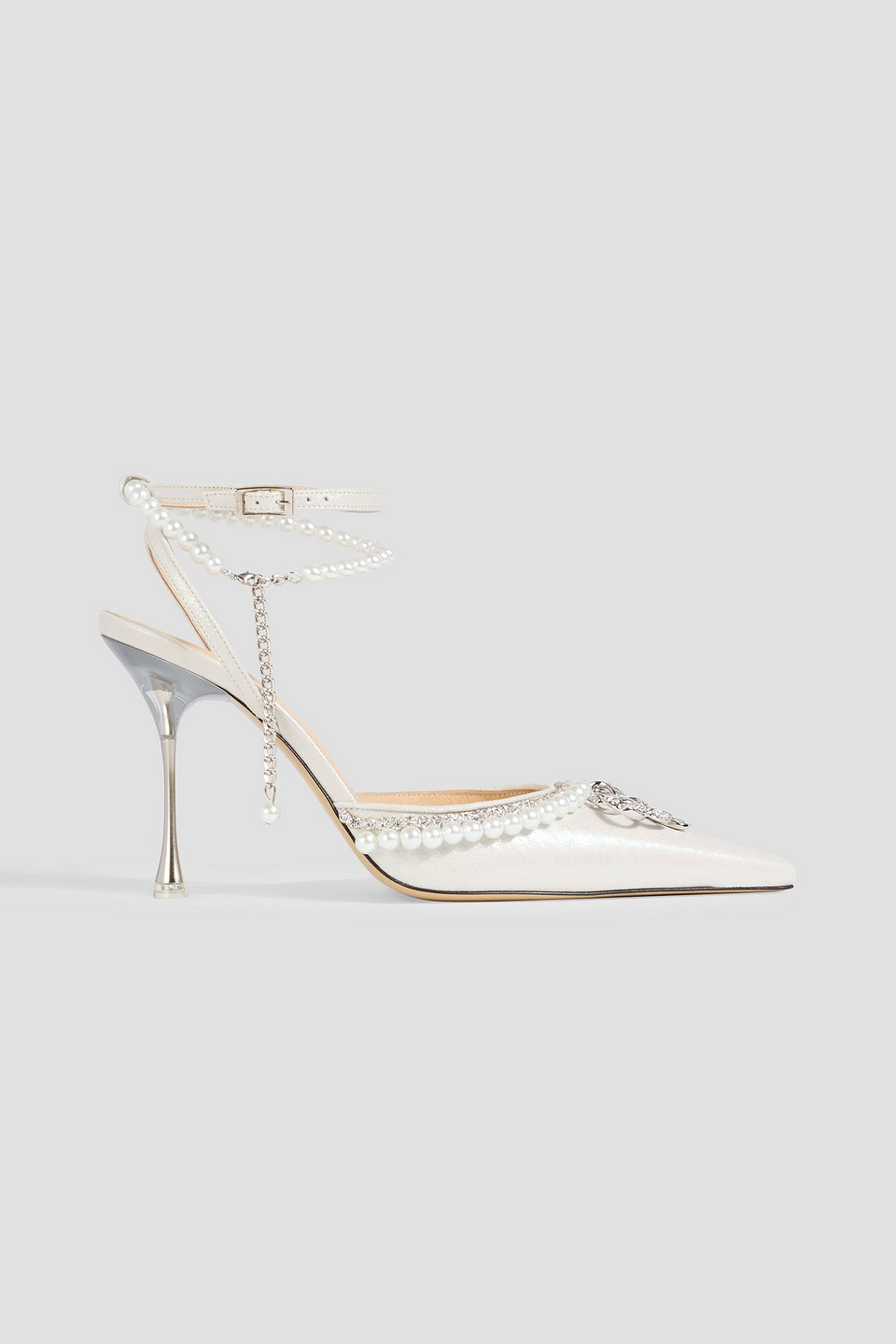 Mach&mach Bow Of Elizabeth Embellished Iridescent Leather Pumps In White