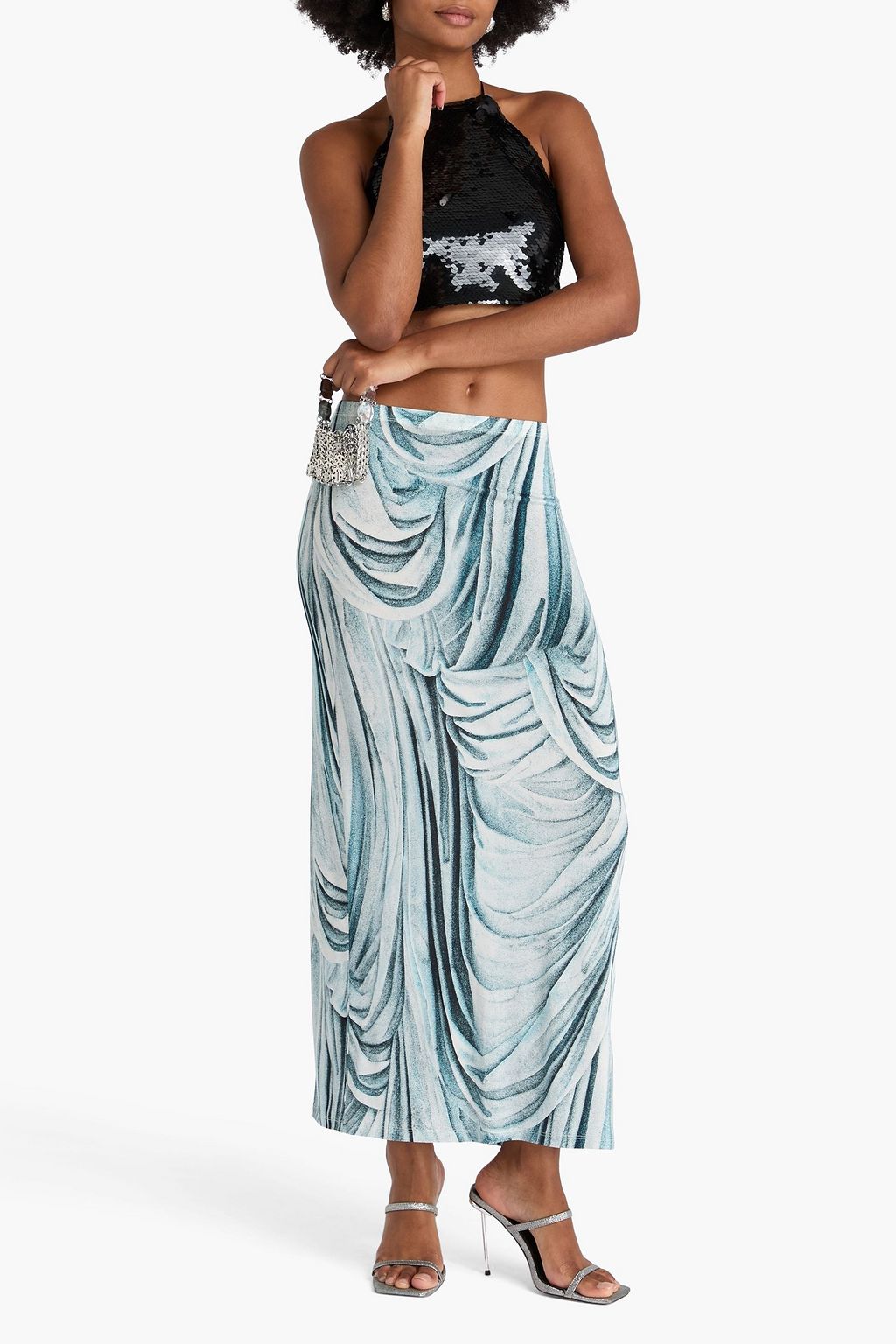 RABANNE Midirock aus Stretch-Jersey mit Print