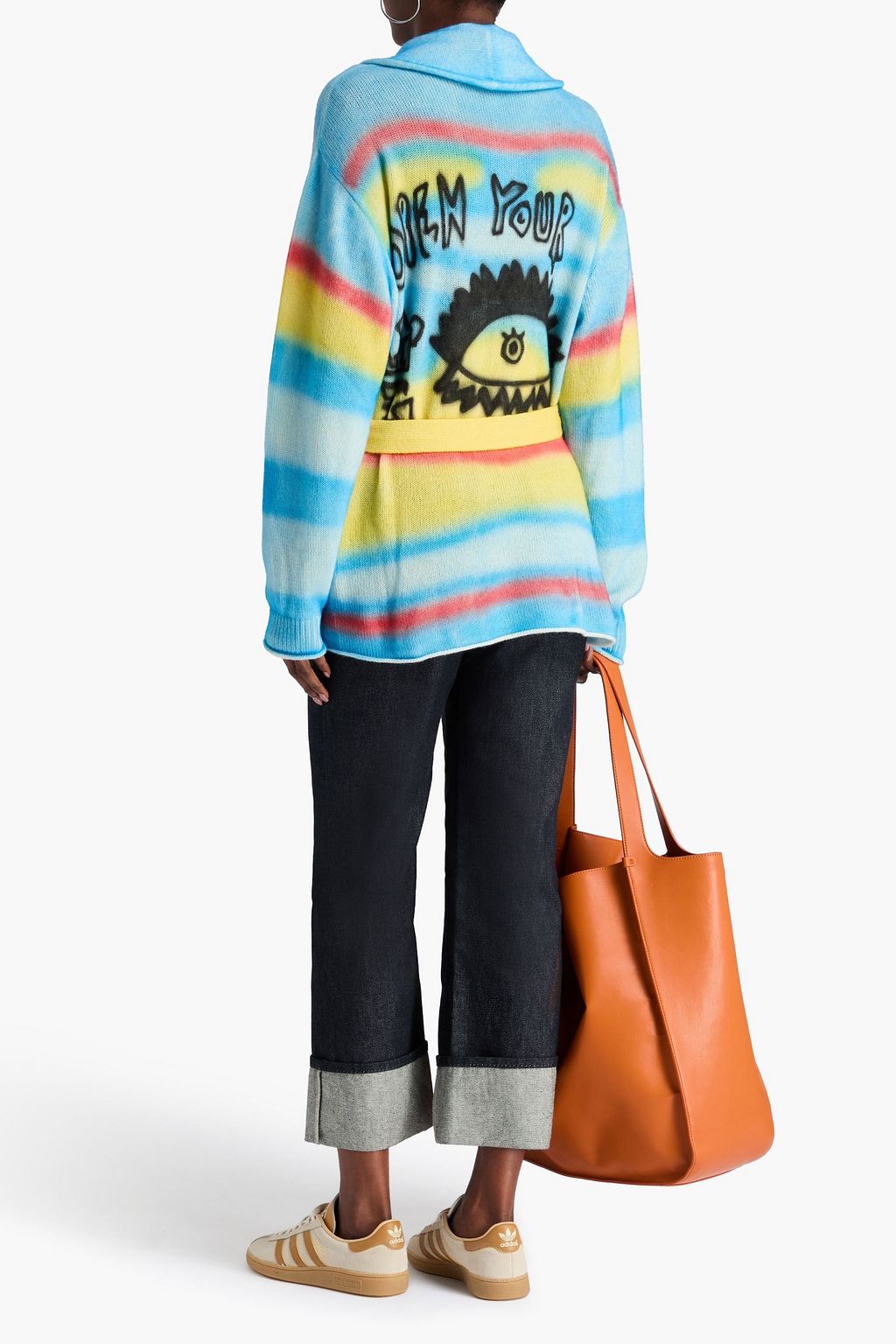 THE ELDER STATESMAN Belted printed cashmere cardigan