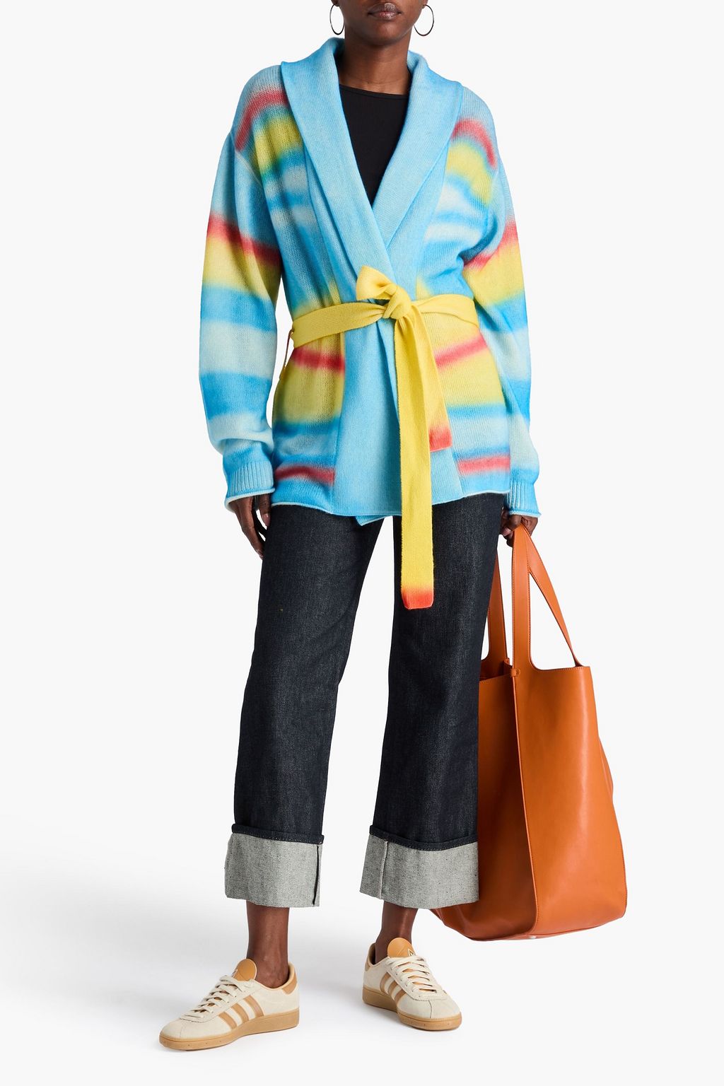 THE ELDER STATESMAN Belted printed cashmere cardigan