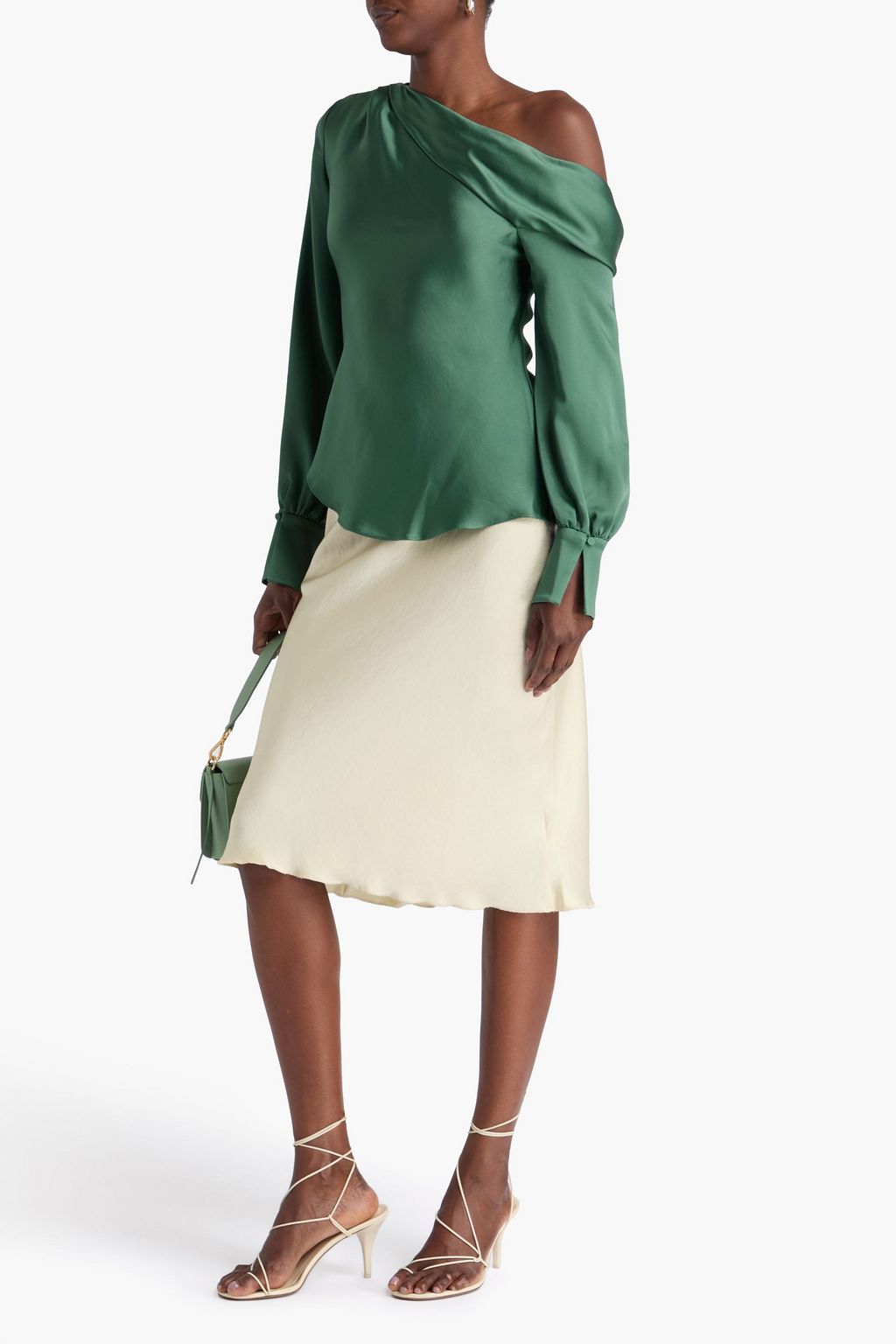SIMKHAI Bluse aus glänzendem Crêpe mit asymmetrischer Schulterpartie