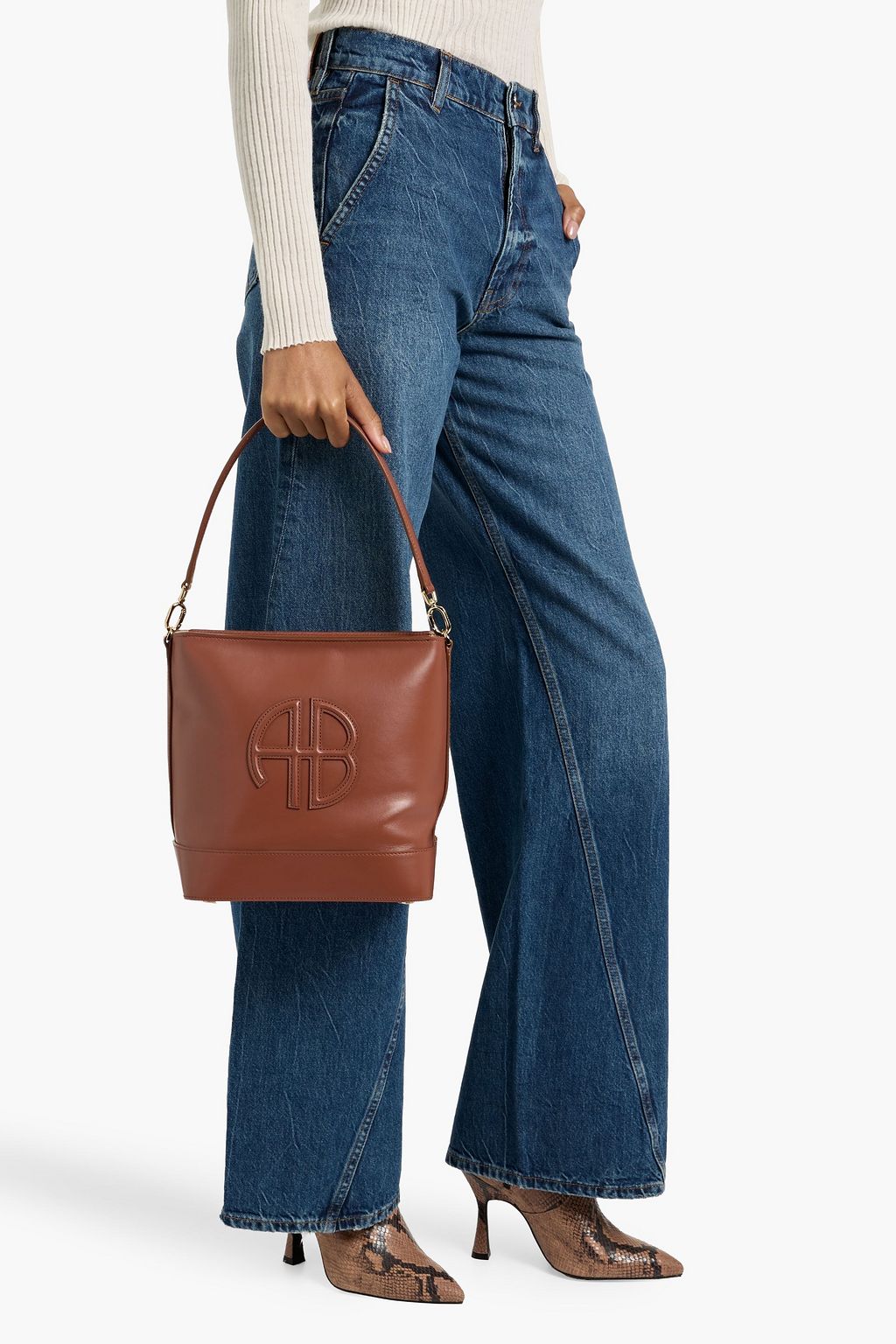 ANINE BING Lili embossed leather bucket bag