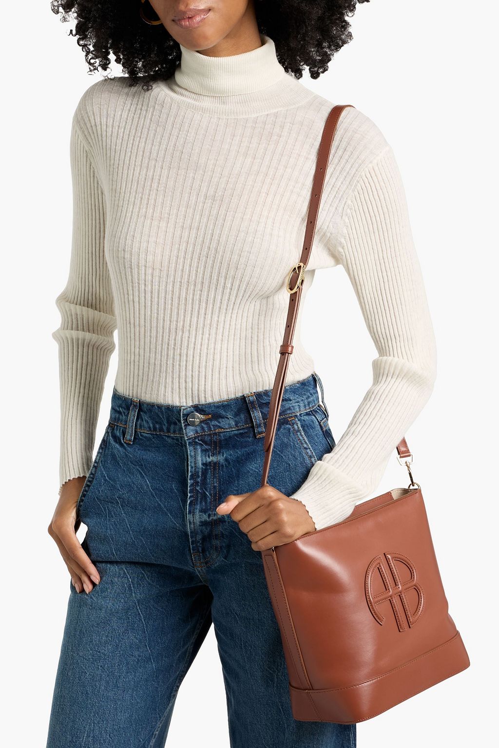 ANINE BING Lili embossed leather bucket bag