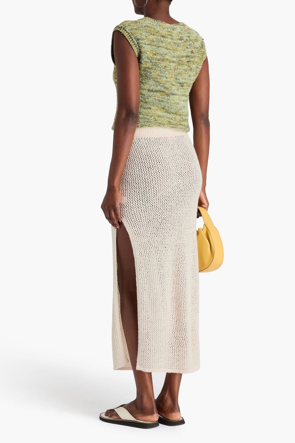 THE ELDER STATESMAN Selerino bouclé-knit mulberry silk maxi skirt