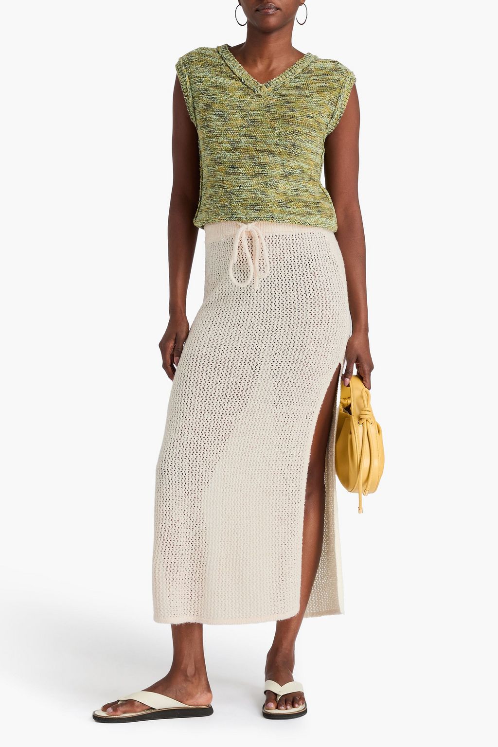 THE ELDER STATESMAN Selerino bouclé-knit mulberry silk maxi skirt