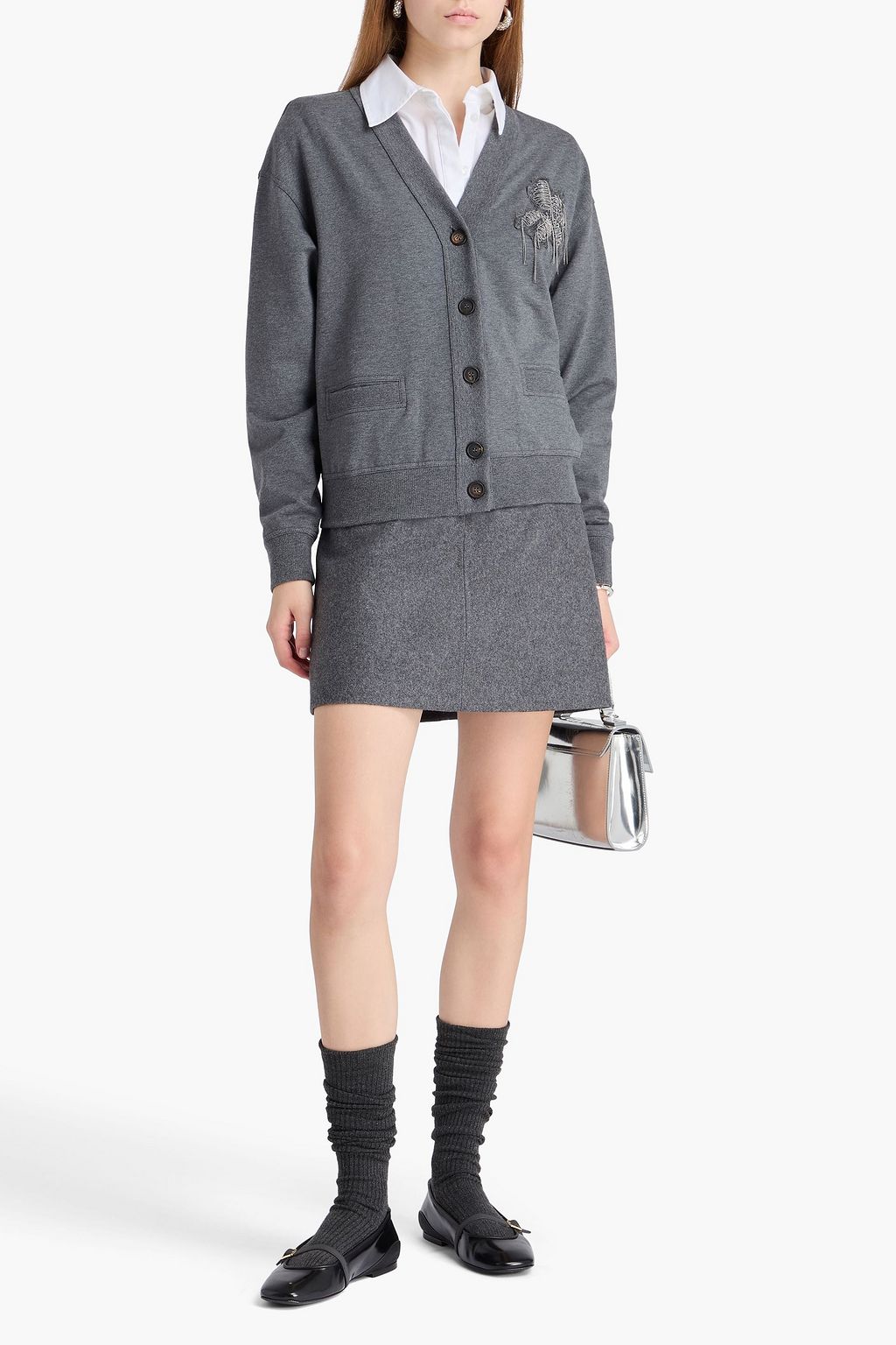 BRUNELLO CUCINELLI フレンチコットン混テリー カーディガン フリンジ&ビーズ付き