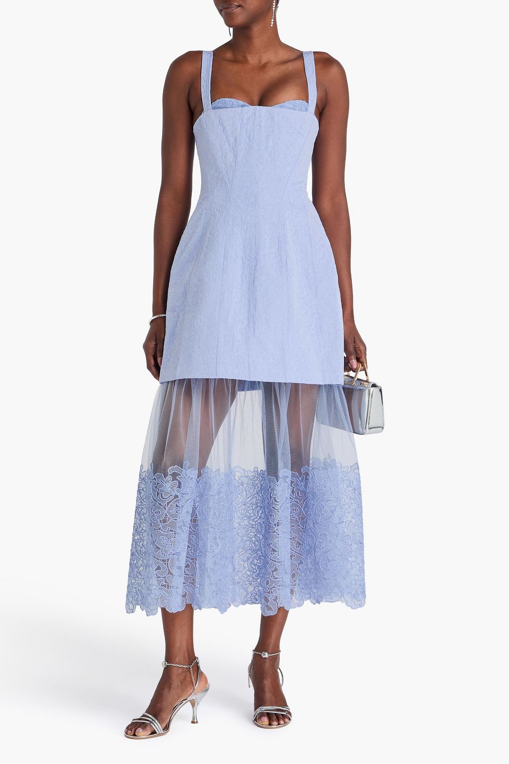 SIMKHAI Layered cloqué and tulle midi dress