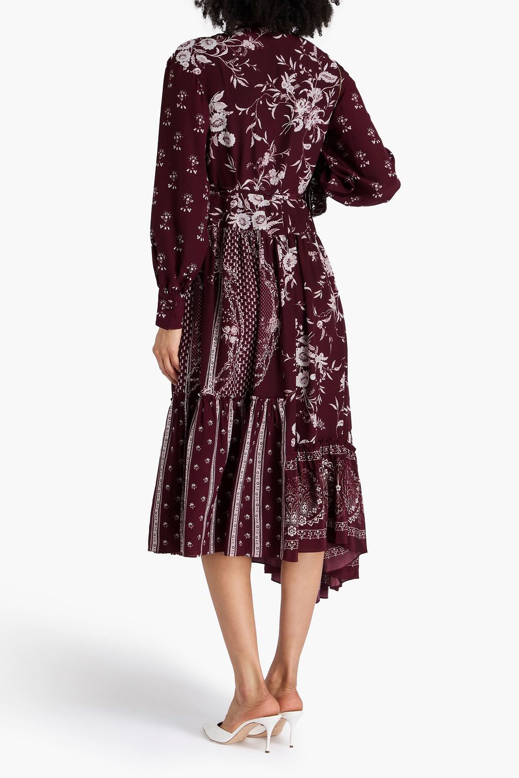 ERDEM シルククレープデシン ミディワンピース アシンメトリー プリント入り