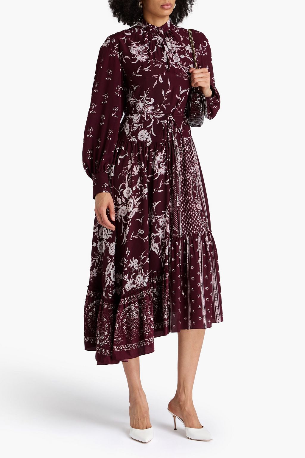 ERDEM シルククレープデシン ミディワンピース アシンメトリー プリント入り