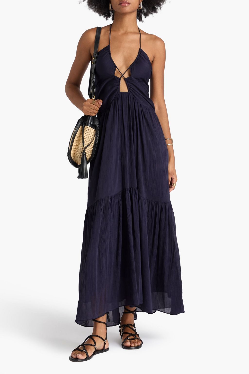MARANT ÉTOILE Birona tiered cotton and silk-blend crepon maxi dress