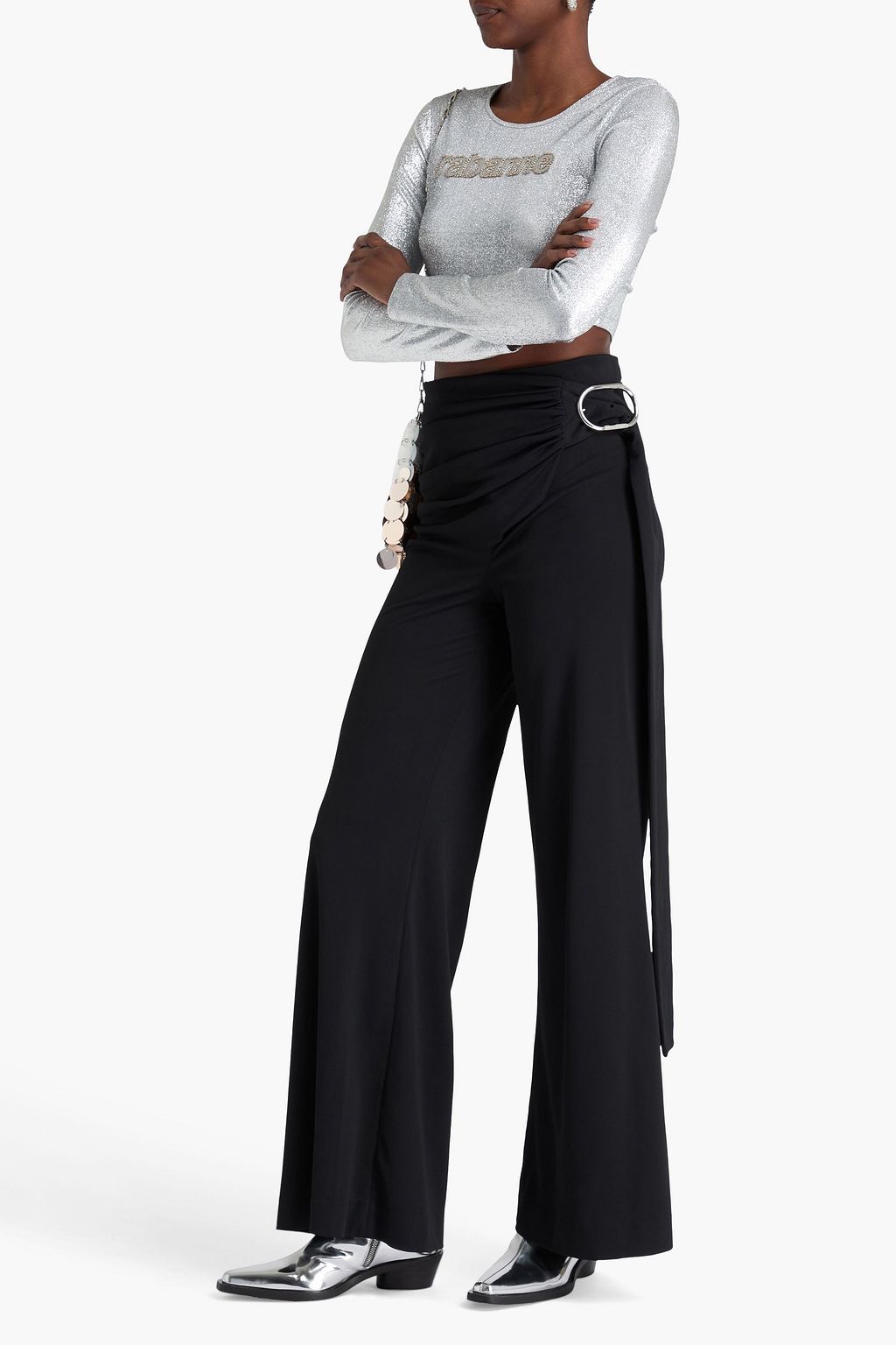 RABANNE Ruched crepe wide-leg pants