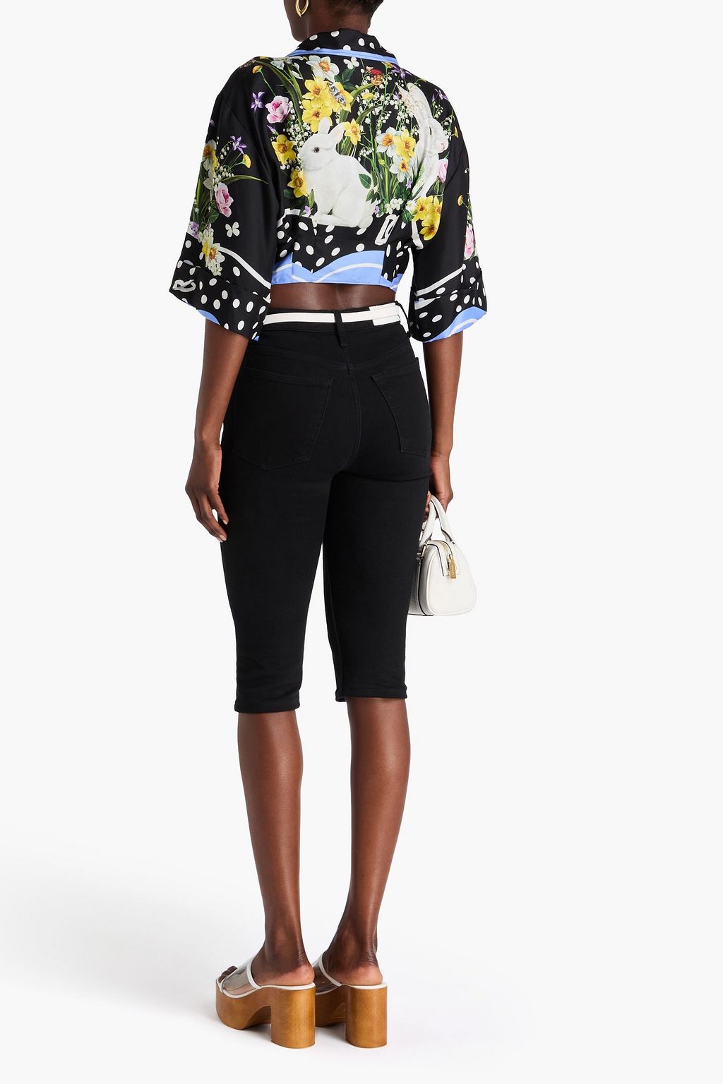 DOLCE&GABBANA Cropped printed silk-twill shirt