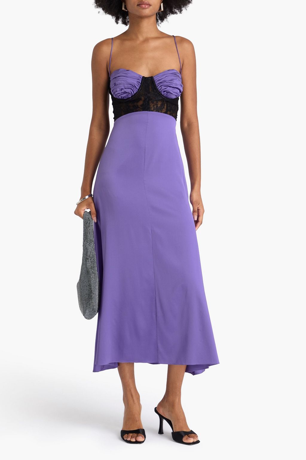 NATASHA ZINKO Lace-paneled stretch-silk satin midi dress