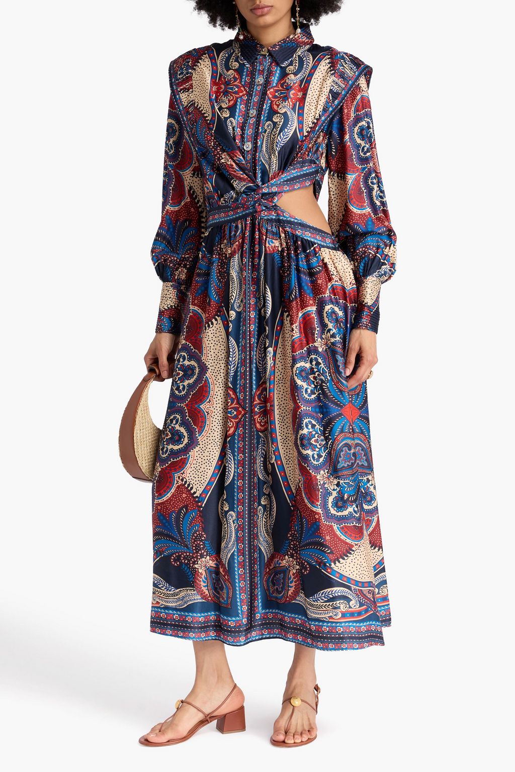 FARM RIO Midikleid aus Satin mit Print, Twist-Detail und Cut-outs