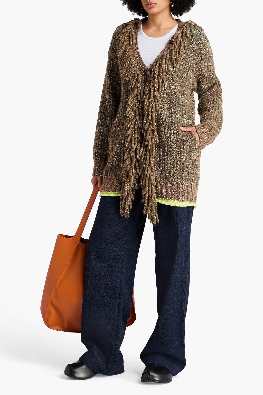 STELLA MCCARTNEY Cardigan aus einer gerippten Baumwoll-Wollmischung mit Fransen