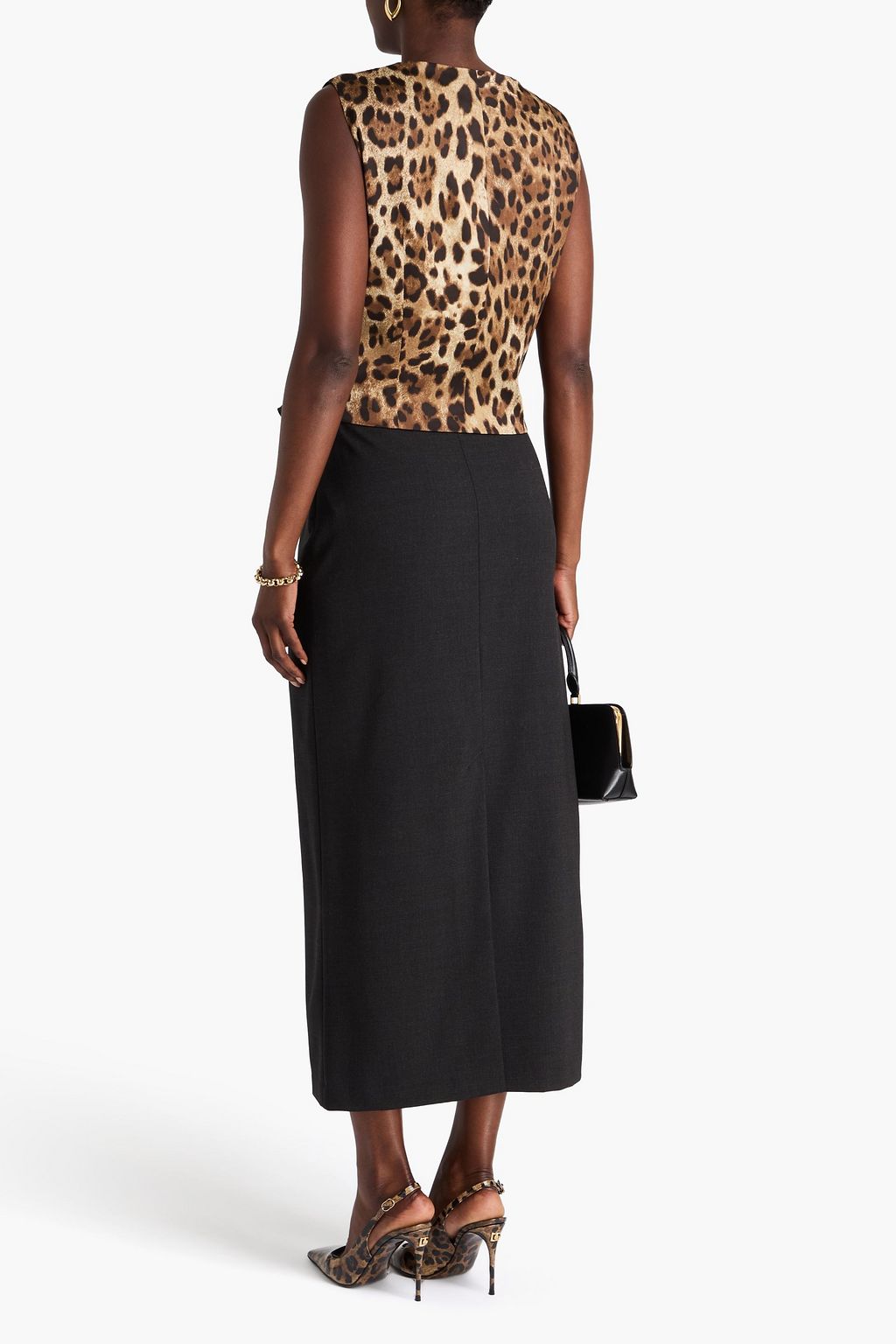 DOLCE&GABBANA Leopard-print satin and pinstriped twill vest